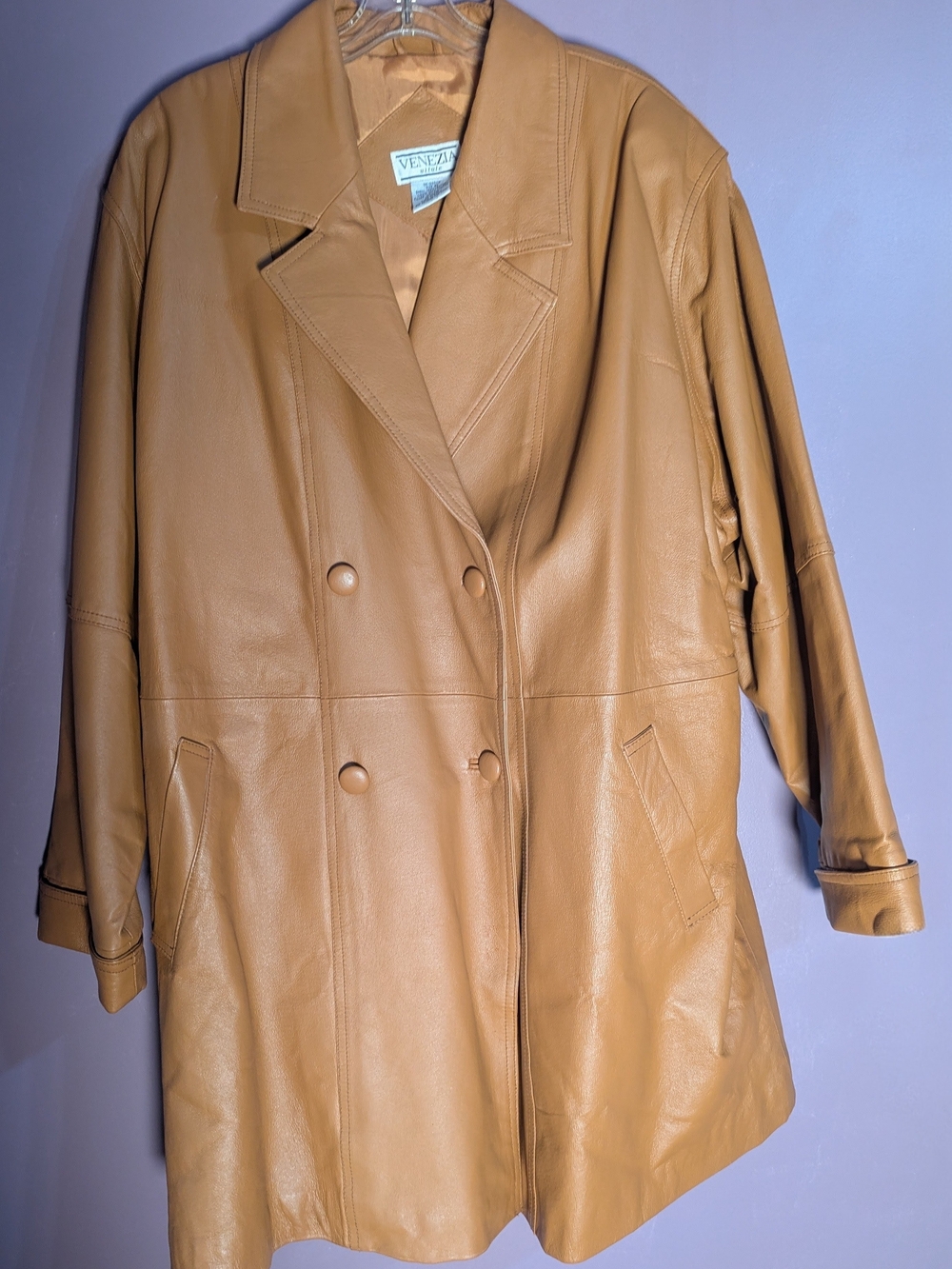 Venezia Double-Breasted Leather Jacket in Tan